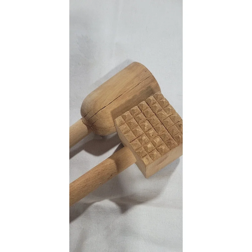 2 Vtg Kitchen Wooden Masher & Tenderizer